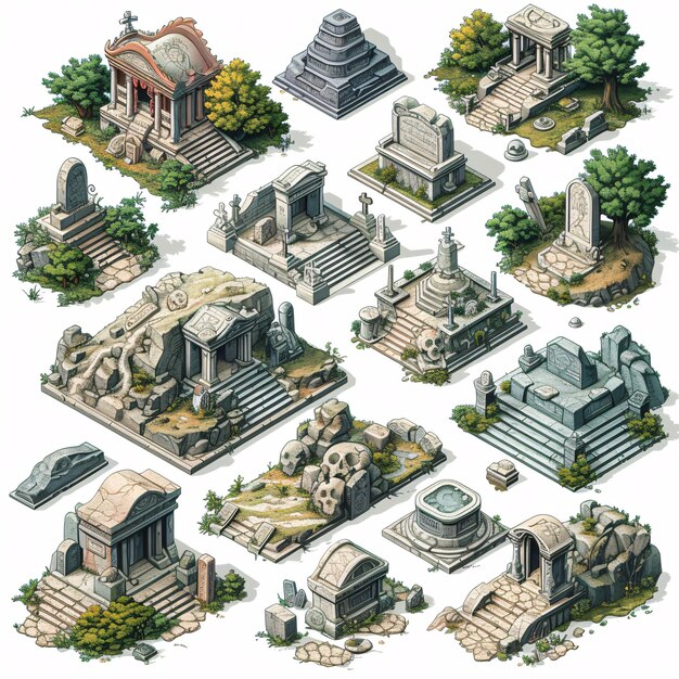 Photo cemetaries games assets building and environment sprite sheet