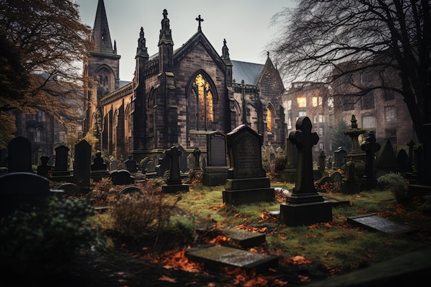 Photo cemetery chapel church or cemetery photoshoot dark beige and orange traditional street scenes