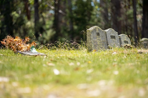 Tombe del cimitero e croce in un cimitero in australia