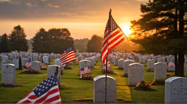 a cemetery with a flag and a flag in the middle