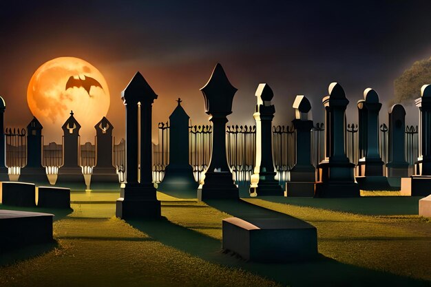 Photo a cemetery with a full moon in the background