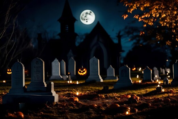 Photo a cemetery with a full moon in the background.