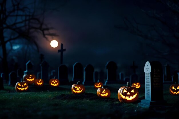 Photo a cemetery with a full moon behind it