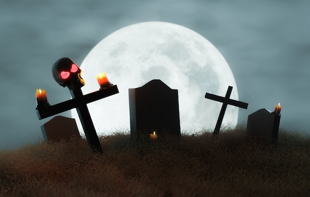 cemetery with a skull on a cross