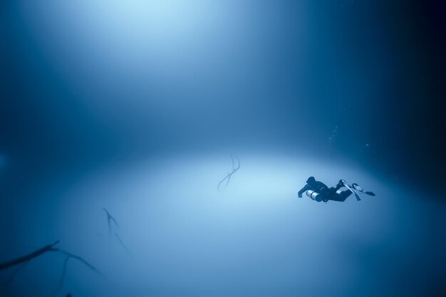 Photo cenote angelita, mexico, cave diving, extreme adventure underwater, landscape under water fog