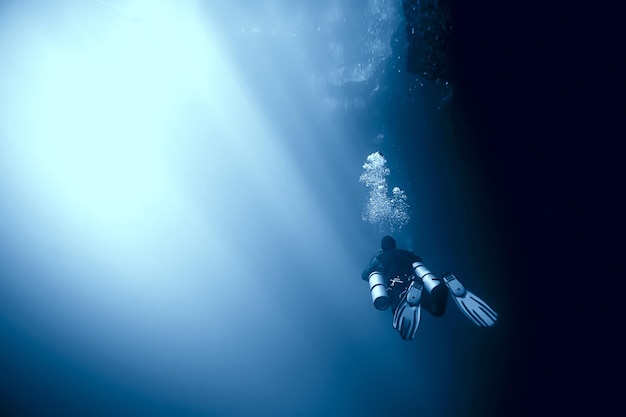 Photo cenote angelita, mexico, cave diving, extreme adventure underwater, landscape under water fog