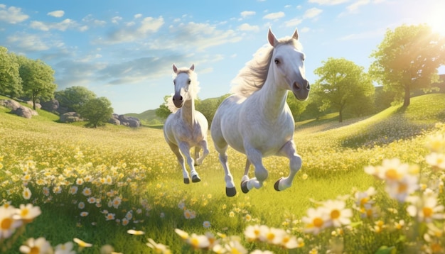 Centaurs galloping through a sunlit meadow embodying strength and harmony AI generated