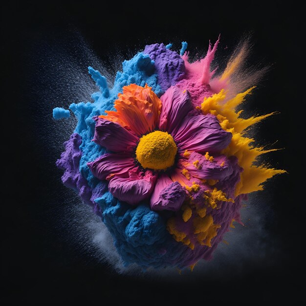 A centered explosion of colorful powder