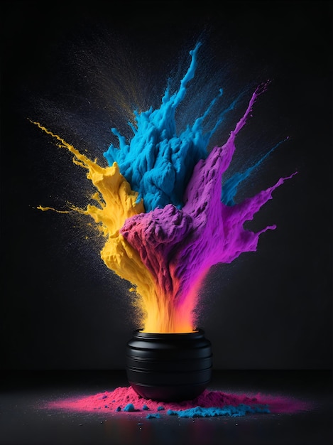 A centered explosion of colorful powder