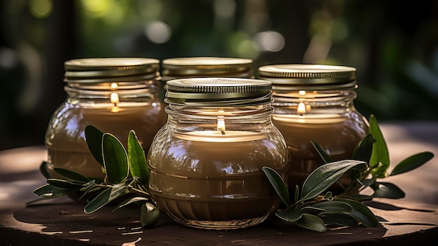A Centerpiece Of Scented Soy Candles In Mason Background For Banner HD