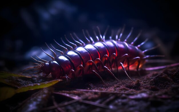 A centipede is on a wood surface.