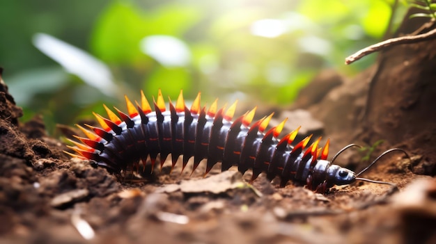 Photo centipede on the soil