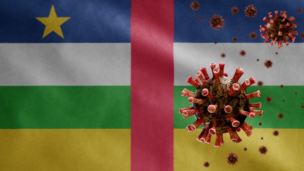 Centraal-Afrikaanse wapperende vlag en coronavirus-microscoopvirus