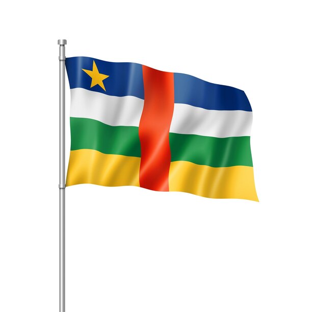 Central Africa flag three dimensional render isolated on white