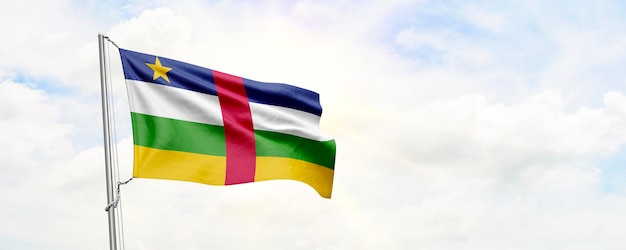 空の背景 3 d レンダリングに手を振っている中央アフリカ共和国の旗