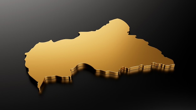 Central African Republic gold map on black background 3d illustration