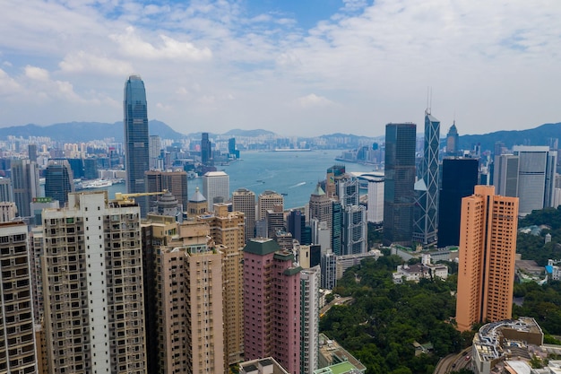 Central, Hong Kong 24 September 2019: Drone fly over Hong Kong city