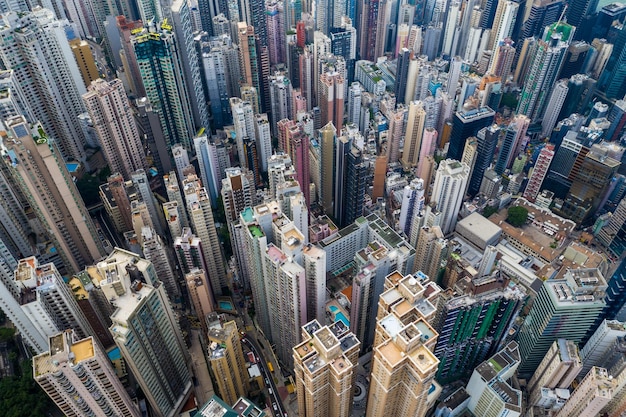 Central, Hong Kong 29 april 2019: Bovenaanzicht van de stedelijke stad van Hong Kong