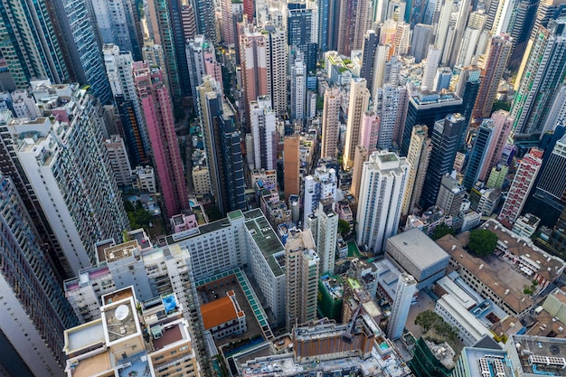 Central, Hong Kong 29 April 2019: Top view of Compact city of Hong Kong