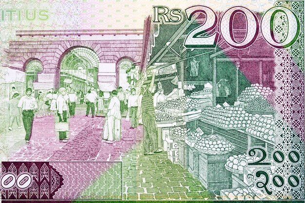 Central marketplace in Port Louis from Mauritian money