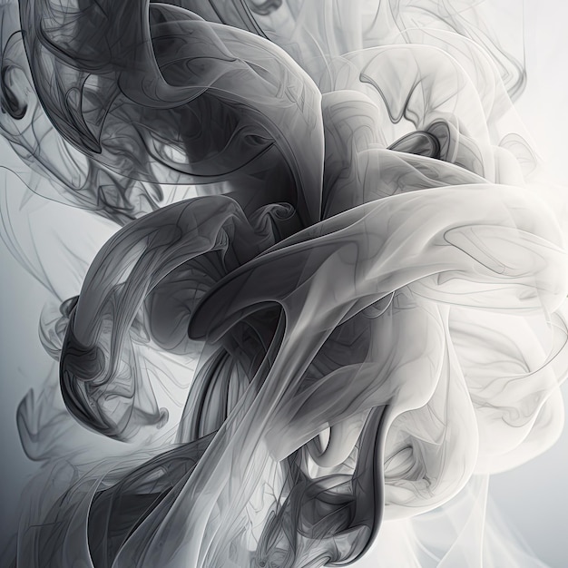 A central mass of white and gray smoke patterns rendered in a digital style