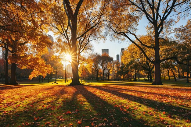 Photo central park in autumn in midtown manhattan new york city usa