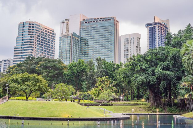 Central park in kuala lumpur against the background of skyscrapers