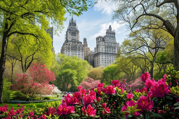 Central park spring with flower in midtown manhattan new york city