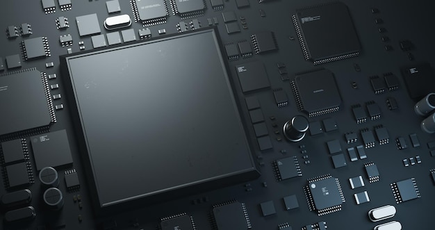 Photo central processing unit on a pcb 3d illustration on the topic of technology