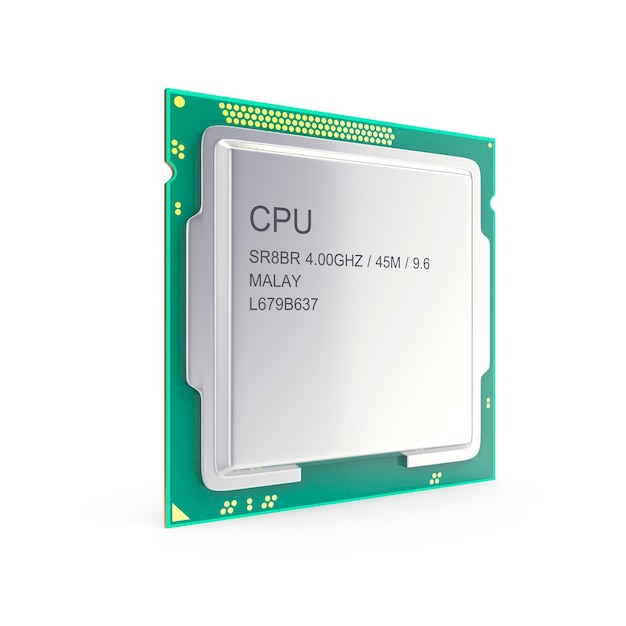 흰색 3d 그림에 고립 된 중앙 프로세서 장치 CPU