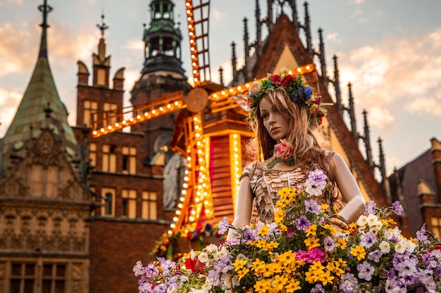 The central square of the city of wroclaw during the fair in summer