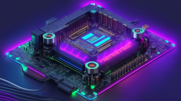 Centrale computerprocessor met neonlicht geïntegreerde microchip-printplaat voor server door Generative AI