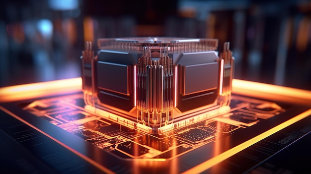 Centrale computerprocessor met neonlichten geïntegreerde microchip-printplaat voor server Generatieve AI