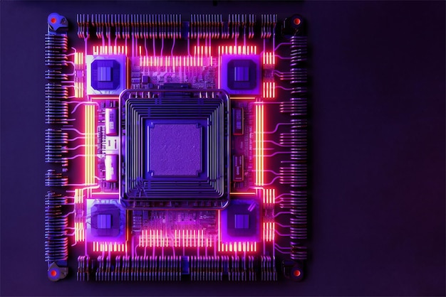 centrale computerprocessor met neonlichten geïntegreerde microchip printplaat voor server isometrisch