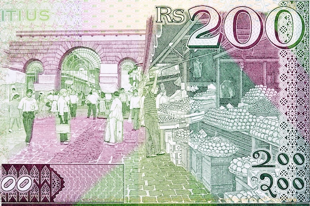 Centrale marktplaats in Port Louis van Mauritiaans geld