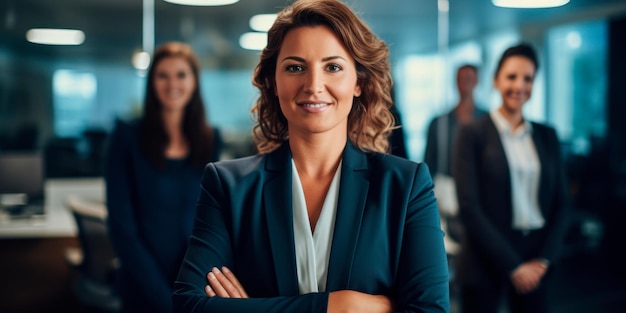 A CEO business woman in front of her team AI generative