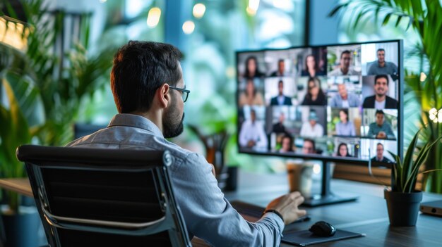 A CEO Global Leadership Conducting a Virtual Meeting Teleconferencing Technology and RealTime Data