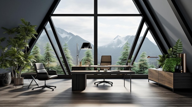 CEO office interior with a black wooden table Generative AI