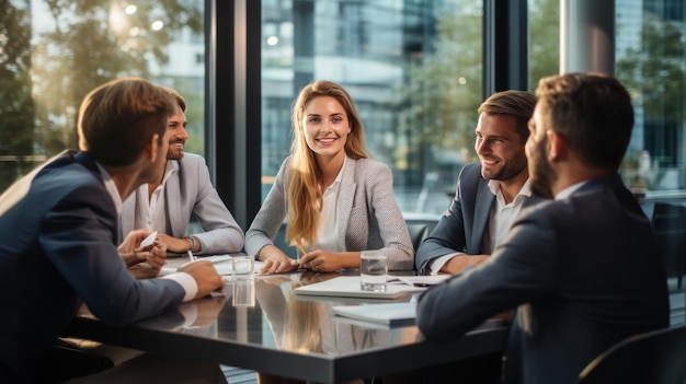 CEO with team sitting at conference table