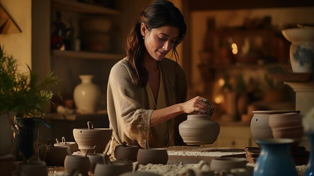 Ceramic Beauty Woman Homestead Pottery with Pots and Vases