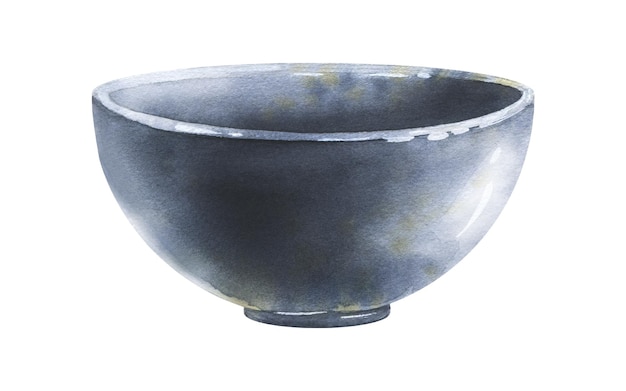 Ceramic bowl in blue glaze side view