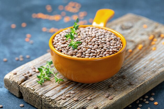 Ceramic bowl with dry lentils