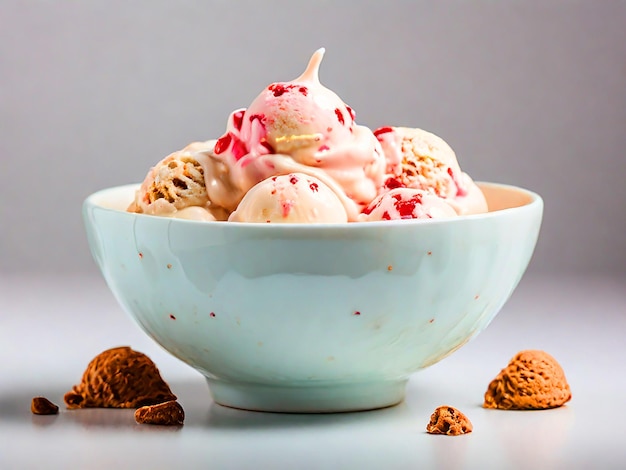 ceramic bowl with ice cream white background