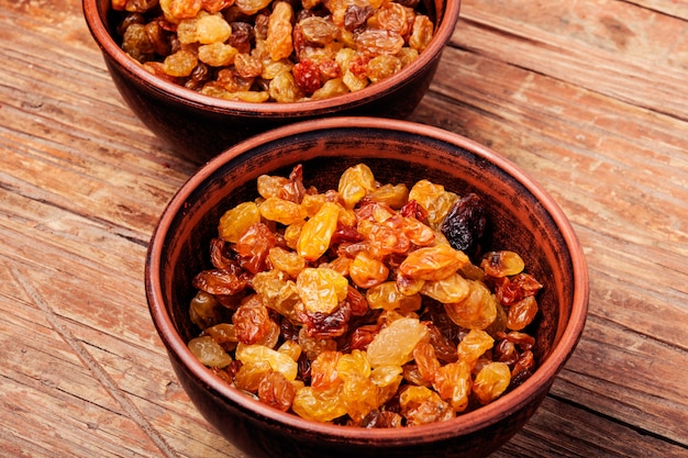 Ceramic bowl with raisins