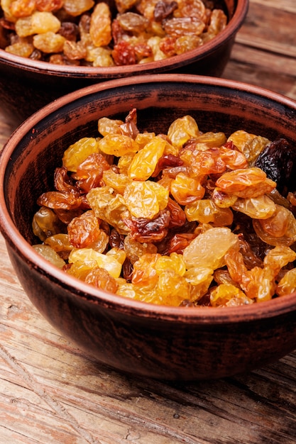 Ceramic bowl with raisins