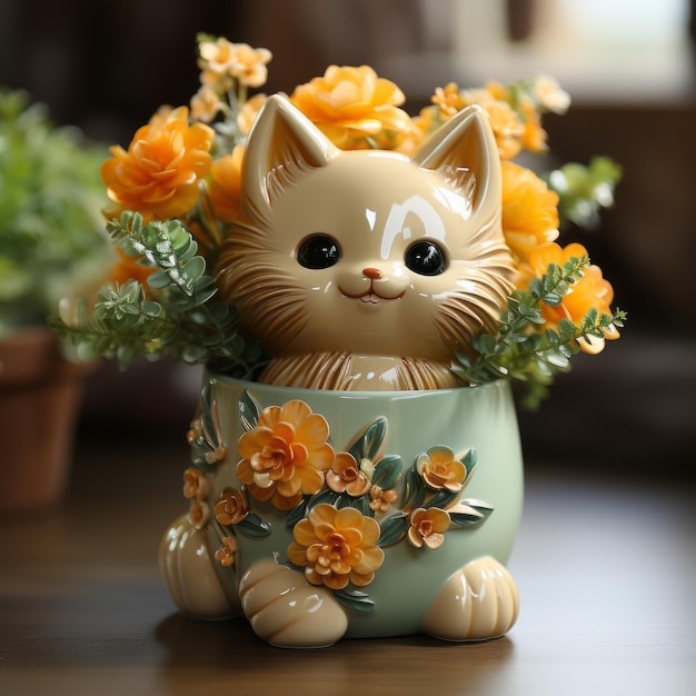 Керамический кошачий цветочный горшок милый ручной дизайн с изысканными деталями