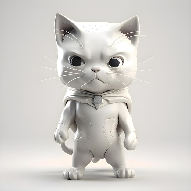 회색 배경 3d 렌더링에 스카프가 있는 세라믹 고양이