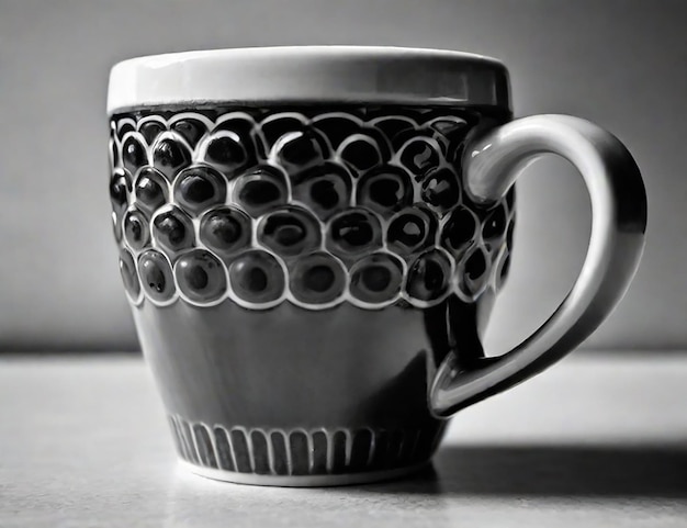 Photo ceramic coffee cup closeup view in black and white ai generated
