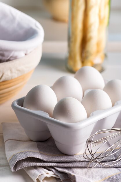 Ceramic container with natural organic farm eggs