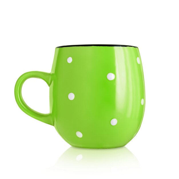 Ceramic cup Ceramic mug with pattern isolated on white background Cup with a handle Green mug